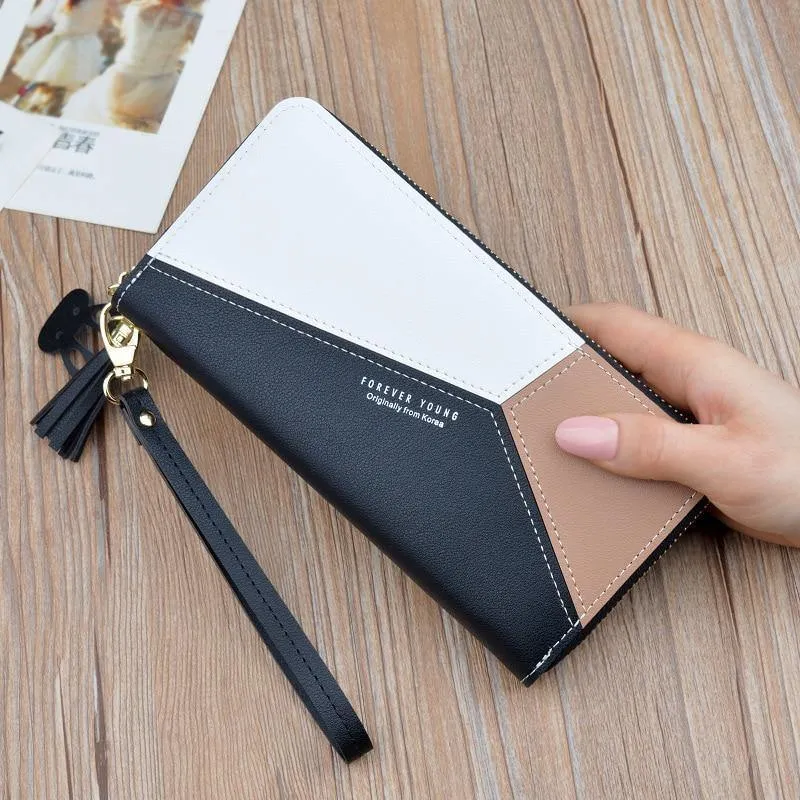 Ledergeldbörsen für Damen, langer Reißverschluss, Münzgeldbörsen, Quasten-Design, Clutch, Geldbörsen für Damen, Geldbeutel, Kreditkartenhalter