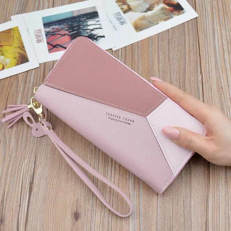 Ledergeldbörsen für Damen, langer Reißverschluss, Münzgeldbörsen, Quasten-Design, Clutch, Geldbörsen für Damen, Geldbeutel, Kreditkartenhalter
