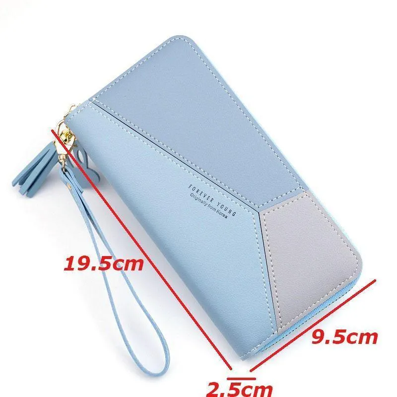 Ledergeldbörsen für Damen, langer Reißverschluss, Münzgeldbörsen, Quasten-Design, Clutch, Geldbörsen für Damen, Geldbeutel, Kreditkartenhalter