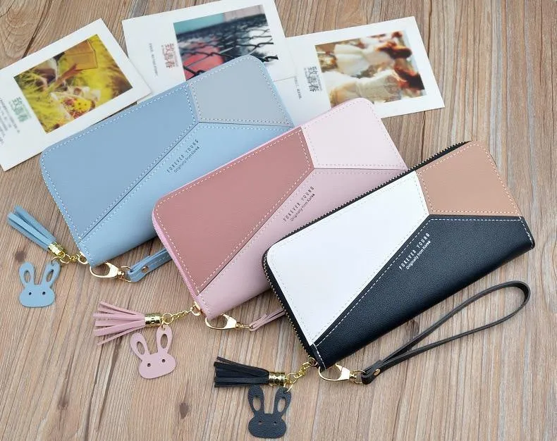 Ledergeldbörsen für Damen, langer Reißverschluss, Münzgeldbörsen, Quasten-Design, Clutch, Geldbörsen für Damen, Geldbeutel, Kreditkartenhalter