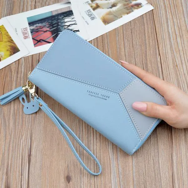 Ledergeldbörsen für Damen, langer Reißverschluss, Münzgeldbörsen, Quasten-Design, Clutch, Geldbörsen für Damen, Geldbeutel, Kreditkartenhalter
