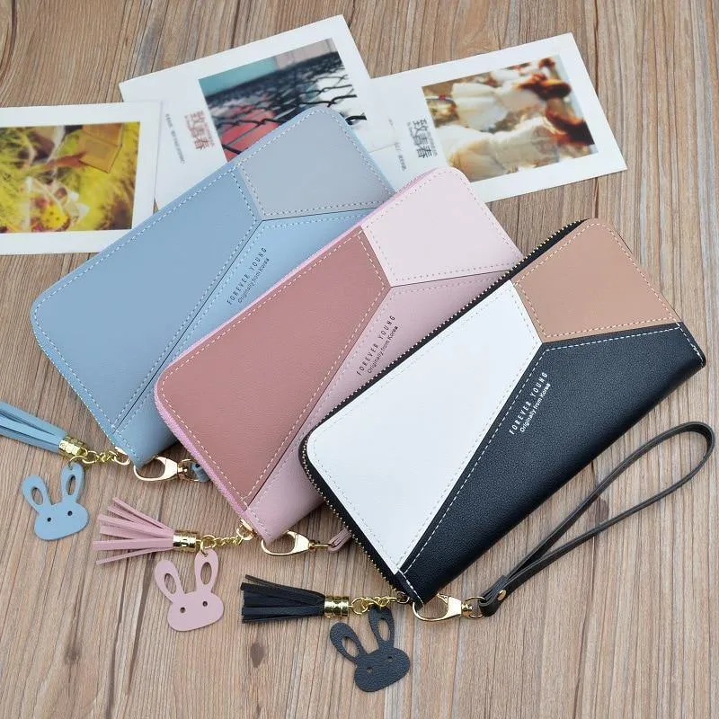 Ledergeldbörsen für Damen, langer Reißverschluss, Münzgeldbörsen, Quasten-Design, Clutch, Geldbörsen für Damen, Geldbeutel, Kreditkartenhalter