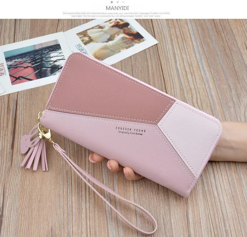 Ledergeldbörsen für Damen, langer Reißverschluss, Münzgeldbörsen, Quasten-Design, Clutch, Geldbörsen für Damen, Geldbeutel, Kreditkartenhalter