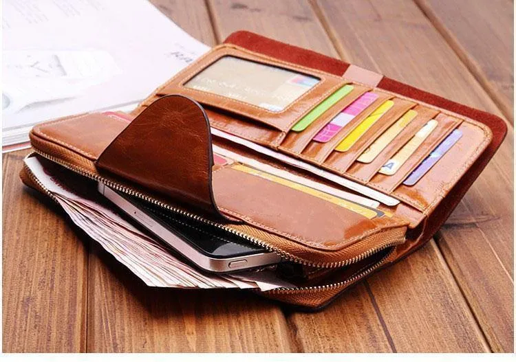 Weibliche Geldbörsen, Reißverschluss, echtes Leder, langes Design, Liebhaber, Herren/Damen, Geldbörsen, Handy-Clutch