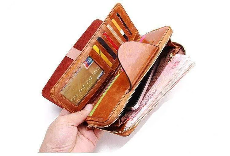 Weibliche Geldbörsen, Reißverschluss, echtes Leder, langes Design, Liebhaber, Herren/Damen, Geldbörsen, Handy-Clutch