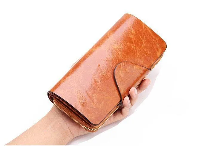 Weibliche Geldbörsen, Reißverschluss, echtes Leder, langes Design, Liebhaber, Herren/Damen, Geldbörsen, Handy-Clutch