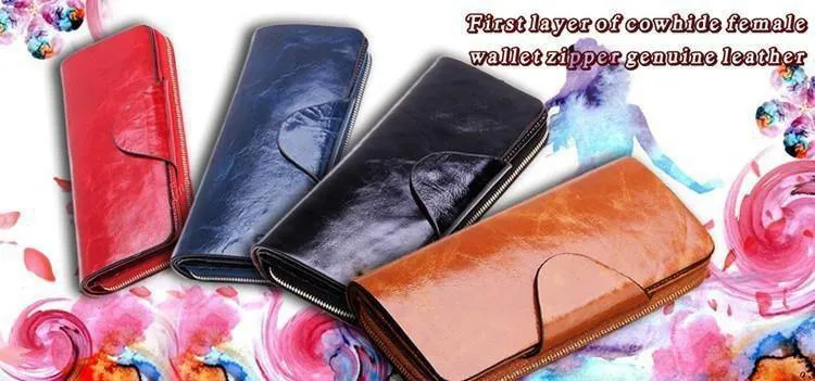 Weibliche Geldbörsen, Reißverschluss, echtes Leder, langes Design, Liebhaber, Herren/Damen, Geldbörsen, Handy-Clutch