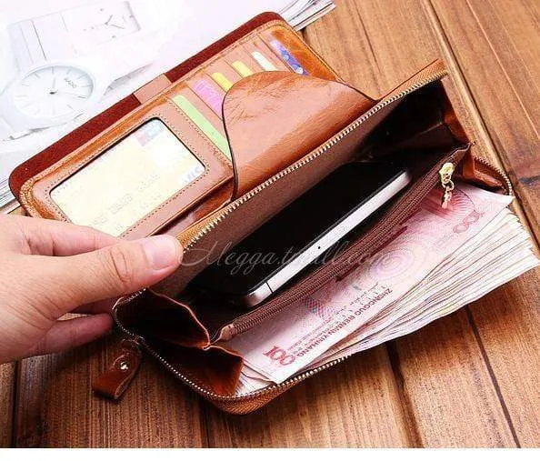 Weibliche Geldbörsen, Reißverschluss, echtes Leder, langes Design, Liebhaber, Herren/Damen, Geldbörsen, Handy-Clutch
