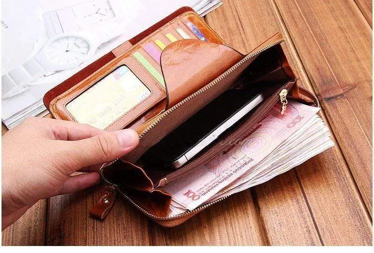 Weibliche Geldbörsen, Reißverschluss, echtes Leder, langes Design, Liebhaber, Herren/Damen, Geldbörsen, Handy-Clutch