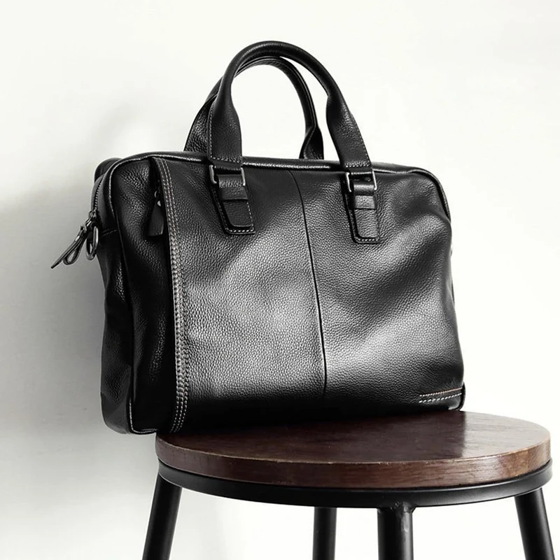 Natürliches Rindsleder, 100 % echtes Leder, Herren-Aktentasche, modische Business-Tasche mit großer Kapazität, schwarze Laptop-Schultertasche für Männer