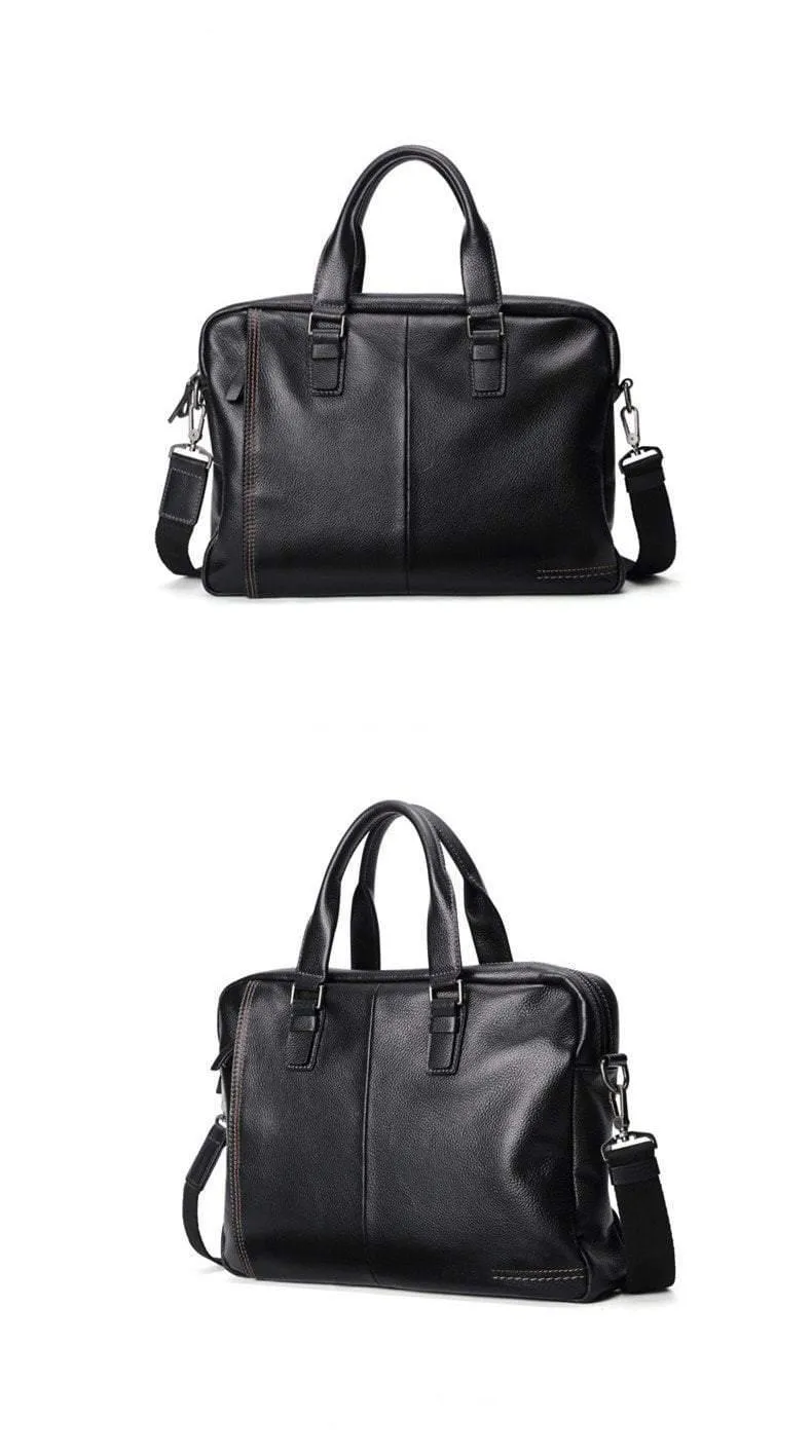 Natürliches Rindsleder, 100 % echtes Leder, Herren-Aktentasche, modische Business-Tasche mit großer Kapazität, schwarze Laptop-Schultertasche für Männer