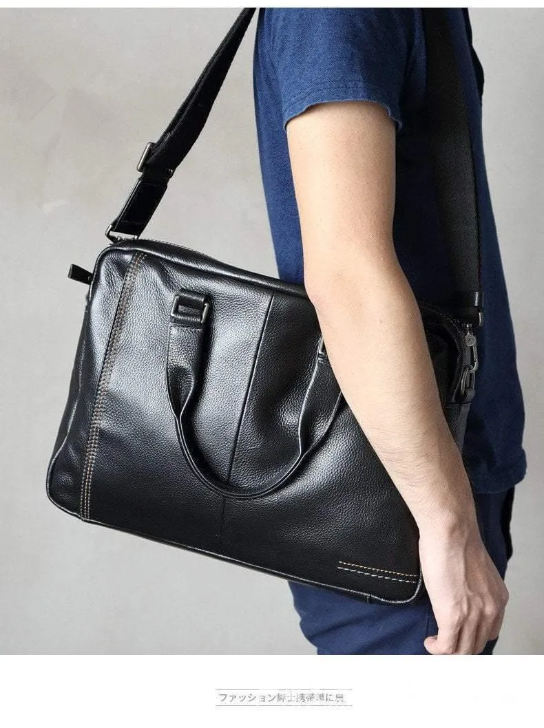 Natürliches Rindsleder, 100 % echtes Leder, Herren-Aktentasche, modische Business-Tasche mit großer Kapazität, schwarze Laptop-Schultertasche für Männer