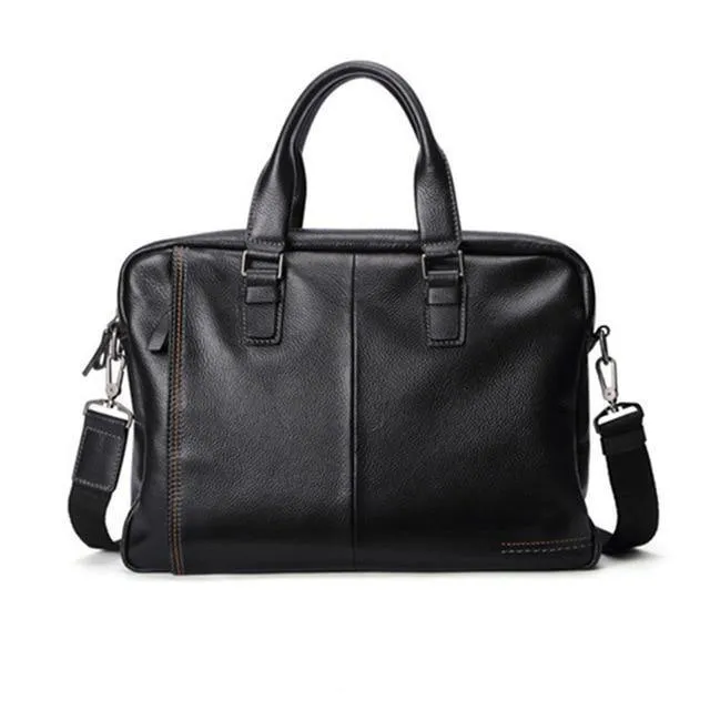 Natürliches Rindsleder, 100 % echtes Leder, Herren-Aktentasche, modische Business-Tasche mit großer Kapazität, schwarze Laptop-Schultertasche für Männer