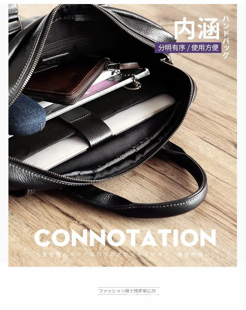 Natürliches Rindsleder, 100 % echtes Leder, Herren-Aktentasche, modische Business-Tasche mit großer Kapazität, schwarze Laptop-Schultertasche für Männer