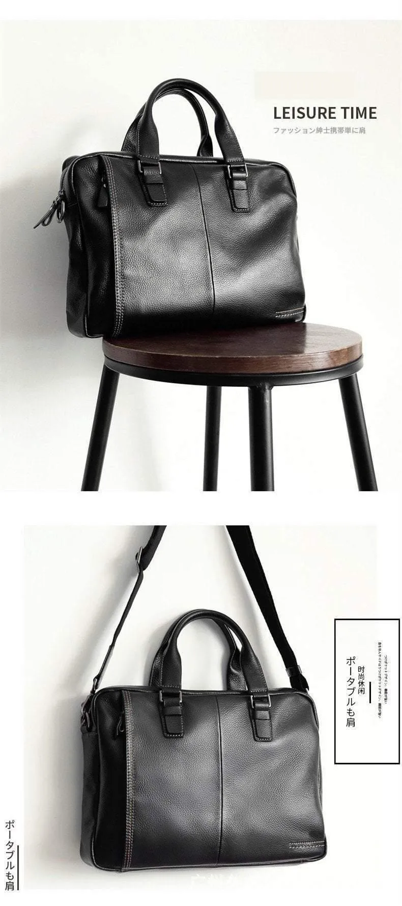 Natürliches Rindsleder, 100 % echtes Leder, Herren-Aktentasche, modische Business-Tasche mit großer Kapazität, schwarze Laptop-Schultertasche für Männer
