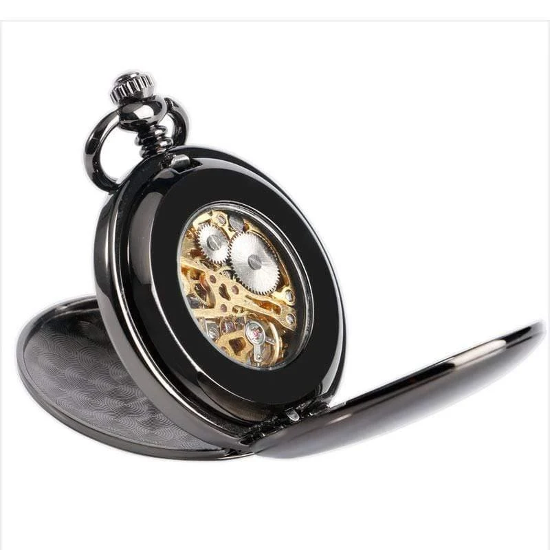 Skelett glatt zurück mechanische Taschenuhr Anhänger Männer Frauen mit Kette Fob Uhren Weihnachtsgeschenk