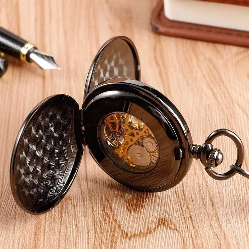Skelett glatt zurück mechanische Taschenuhr Anhänger Männer Frauen mit Kette Fob Uhren Weihnachtsgeschenk