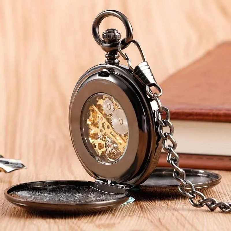 Skelett glatt zurück mechanische Taschenuhr Anhänger Männer Frauen mit Kette Fob Uhren Weihnachtsgeschenk