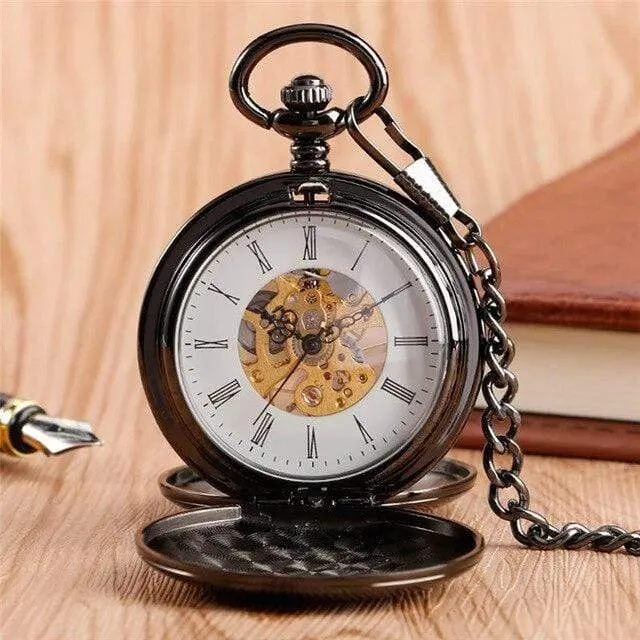 Skelett glatt zurück mechanische Taschenuhr Anhänger Männer Frauen mit Kette Fob Uhren Weihnachtsgeschenk
