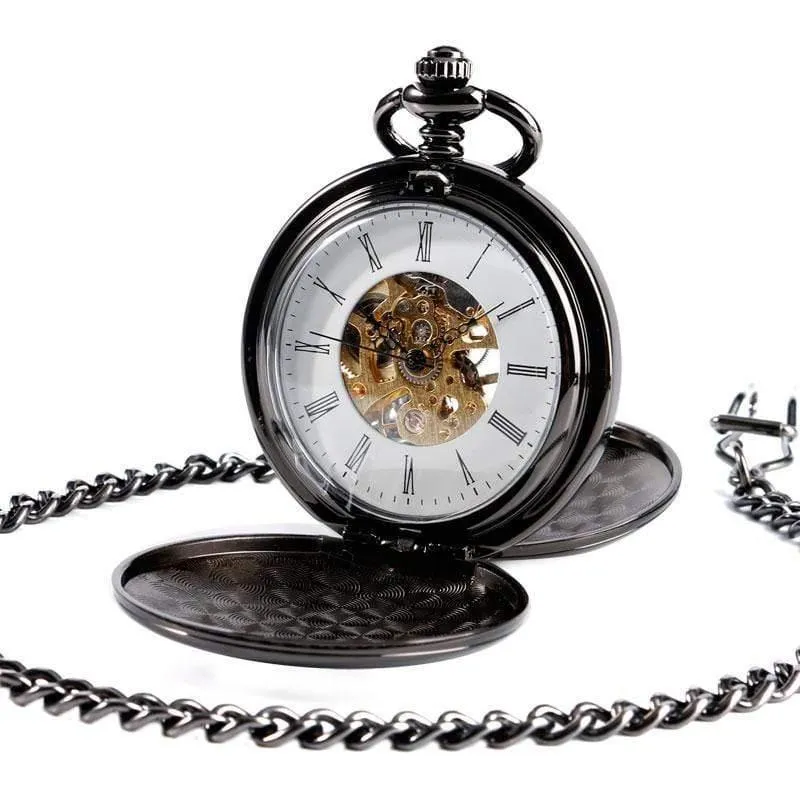 Skelett glatt zurück mechanische Taschenuhr Anhänger Männer Frauen mit Kette Fob Uhren Weihnachtsgeschenk