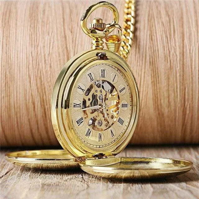 Skelett glatt zurück mechanische Taschenuhr Anhänger Männer Frauen mit Kette Fob Uhren Weihnachtsgeschenk