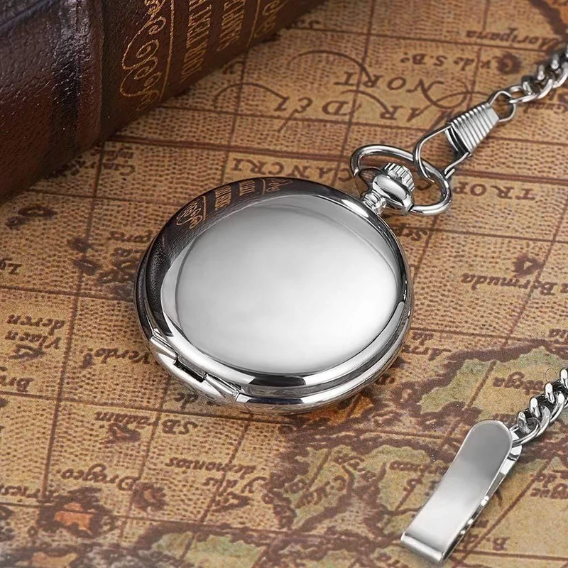 Mechanisch Handaufzug Taschenuhr Silber Schwarz Edelstahlgehäuse Wasserdicht Hombre Watch Men