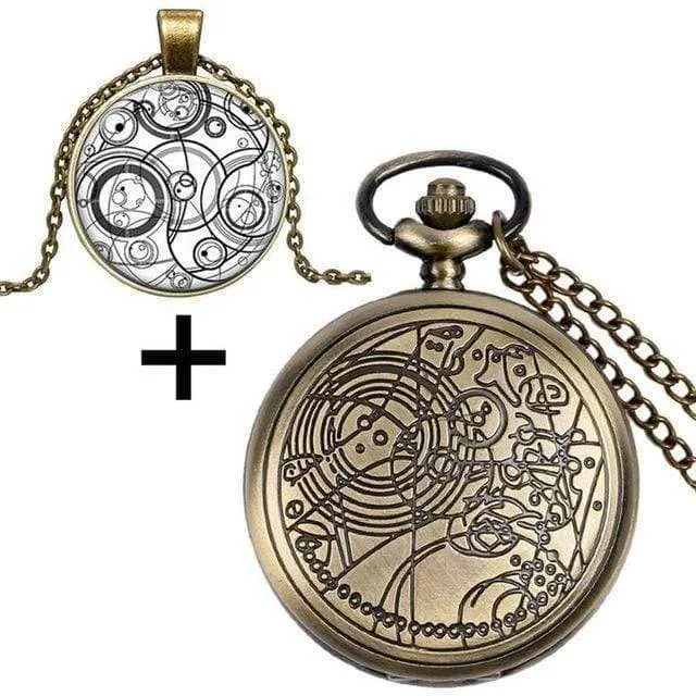 Quarz-Taschenuhr mit Dr. Who-Symbolen, Glaskuppel-Anhänger, Halskette, Kette, Box, Top-Geschenkset für Papa