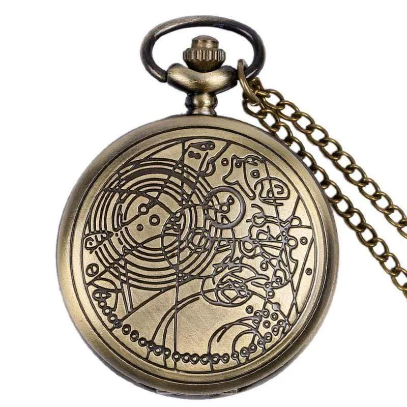 Quarz-Taschenuhr mit Dr. Who-Symbolen, Glaskuppel-Anhänger, Halskette, Kette, Box, Top-Geschenkset für Papa