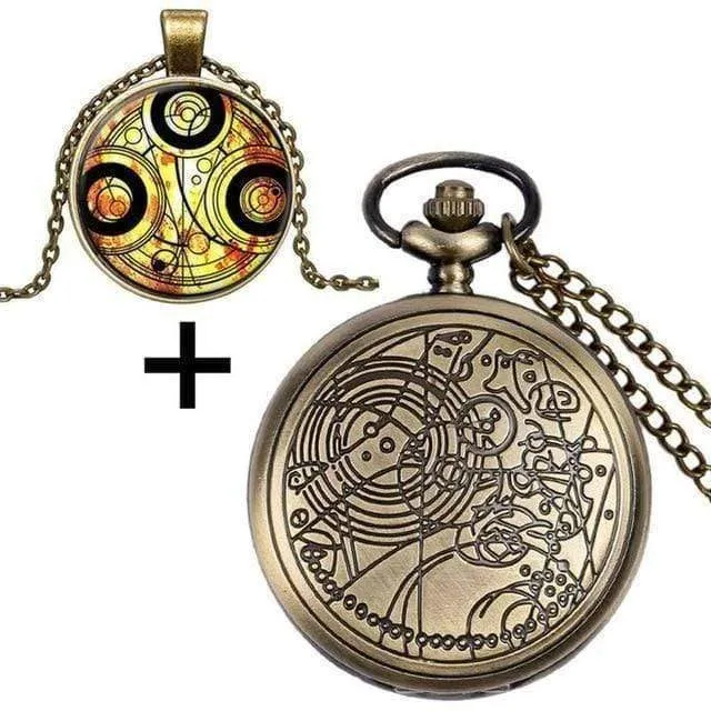 Quarz-Taschenuhr mit Dr. Who-Symbolen, Glaskuppel-Anhänger, Halskette, Kette, Box, Top-Geschenkset für Papa