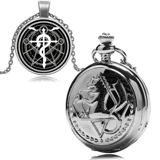 Cartoon Fullmetal Alchemist Edward Taschenuhr mit Halskette & Anhänger Kette Cosplay Kostüm Luxus Geschenkset