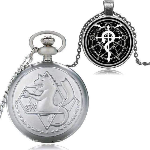 Cartoon Fullmetal Alchemist Edward Taschenuhr mit Halskette & Anhänger Kette Cosplay Kostüm Luxus Geschenkset