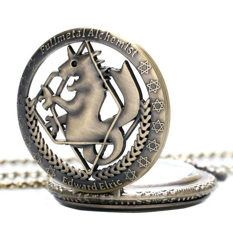 Cartoon Fullmetal Alchemist Edward Taschenuhr mit Halskette & Anhänger Kette Cosplay Kostüm Luxus Geschenkset