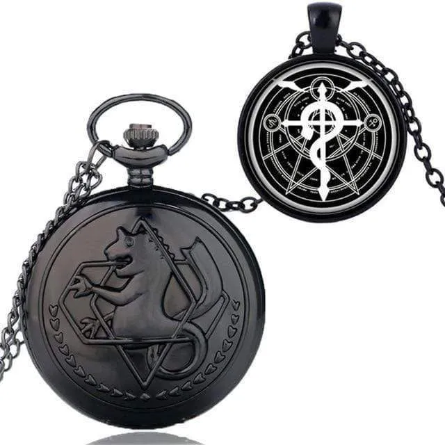 Cartoon Fullmetal Alchemist Edward Taschenuhr mit Halskette & Anhänger Kette Cosplay Kostüm Luxus Geschenkset