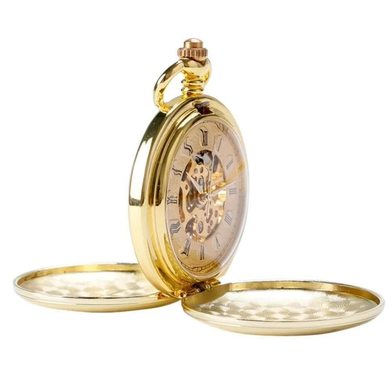 Männer Frauen Taschenuhr Doppel Hunter Design Mechanische Handaufzug Fob Uhren Casual Anhänger Geschenk