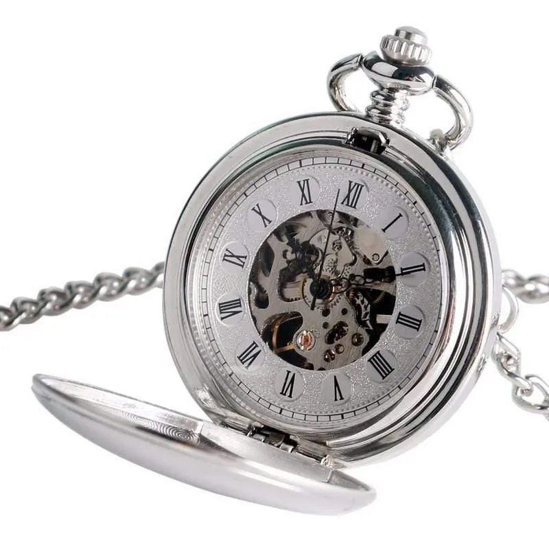Männer Frauen Taschenuhr Doppel Hunter Design Mechanische Handaufzug Fob Uhren Casual Anhänger Geschenk