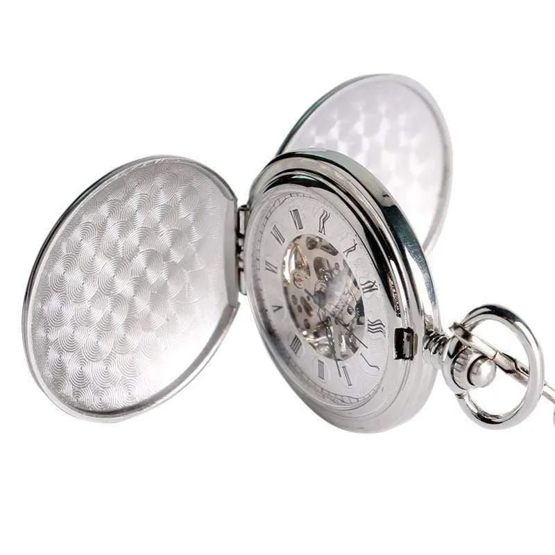 Männer Frauen Taschenuhr Doppel Hunter Design Mechanische Handaufzug Fob Uhren Casual Anhänger Geschenk