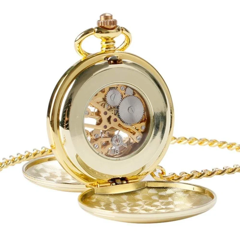 Männer Frauen Taschenuhr Doppel Hunter Design Mechanische Handaufzug Fob Uhren Casual Anhänger Geschenk