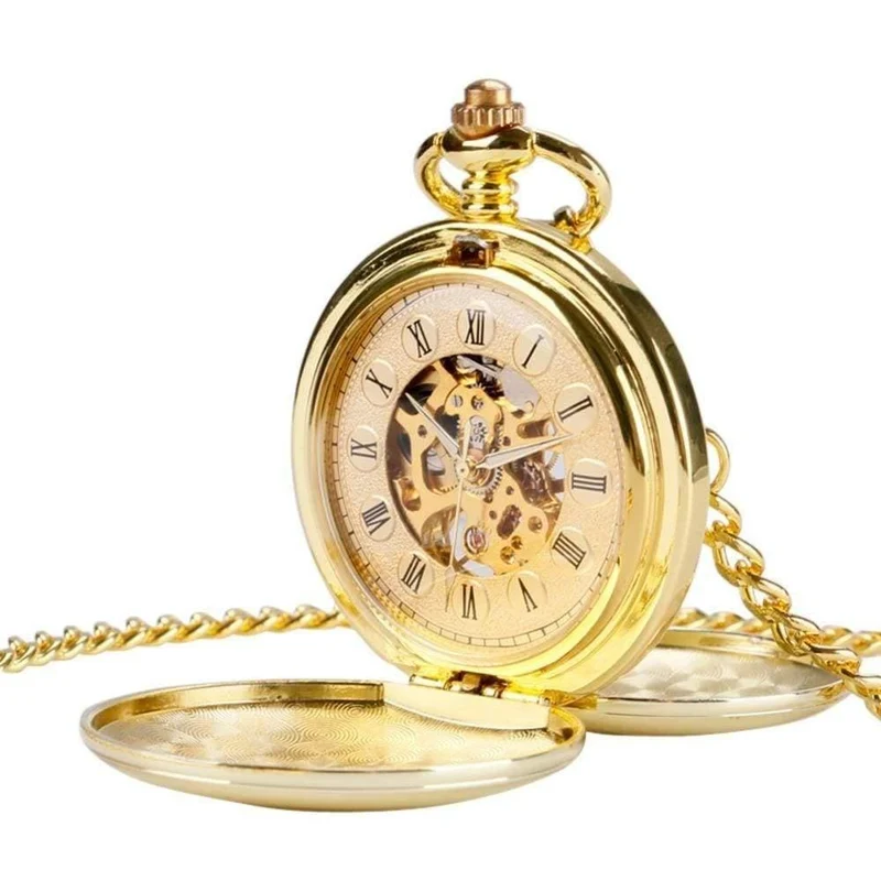 Männer Frauen Taschenuhr Doppel Hunter Design Mechanische Handaufzug Fob Uhren Casual Anhänger Geschenk