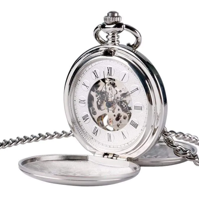 Männer Frauen Taschenuhr Doppel Hunter Design Mechanische Handaufzug Fob Uhren Casual Anhänger Geschenk
