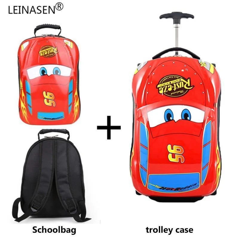 Kinderkoffer Kindertrolley Gepäcktasche Kinder Schulranzen Reisekoffer Räder 3D Supercar Reisekoffer Spielzeug für Kinder