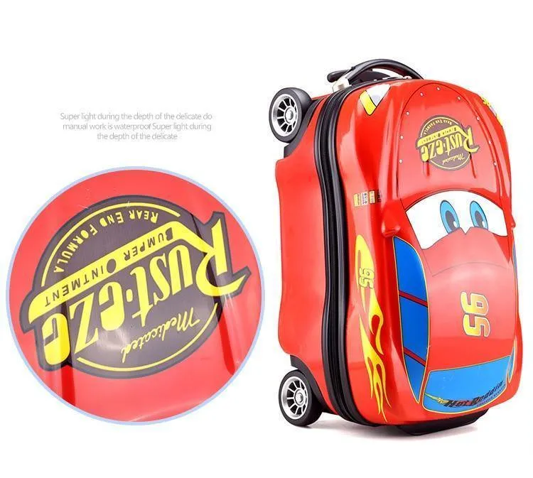 Kinderkoffer Kindertrolley Gepäcktasche Kinder Schulranzen Reisekoffer Räder 3D Supercar Reisekoffer Spielzeug für Kinder