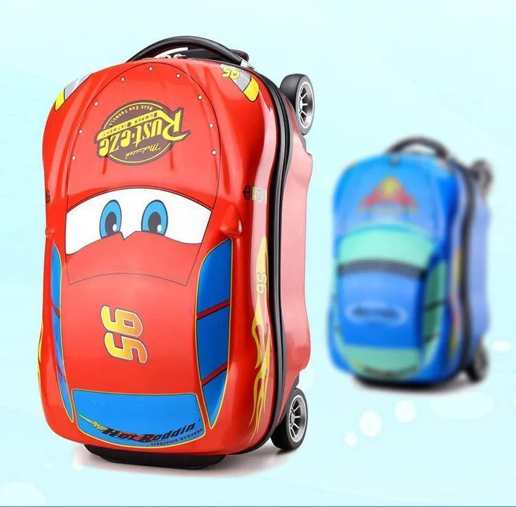 Kinderkoffer Kindertrolley Gepäcktasche Kinder Schulranzen Reisekoffer Räder 3D Supercar Reisekoffer Spielzeug für Kinder