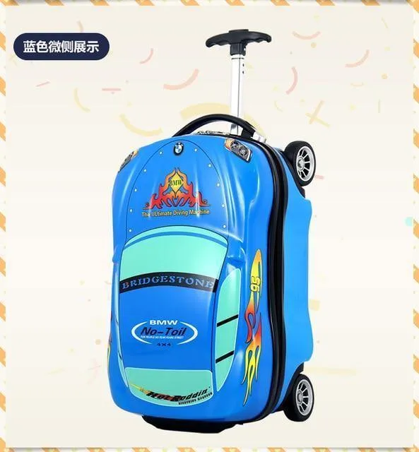 Kinderkoffer Kindertrolley Gepäcktasche Kinder Schulranzen Reisekoffer Räder 3D Supercar Reisekoffer Spielzeug für Kinder