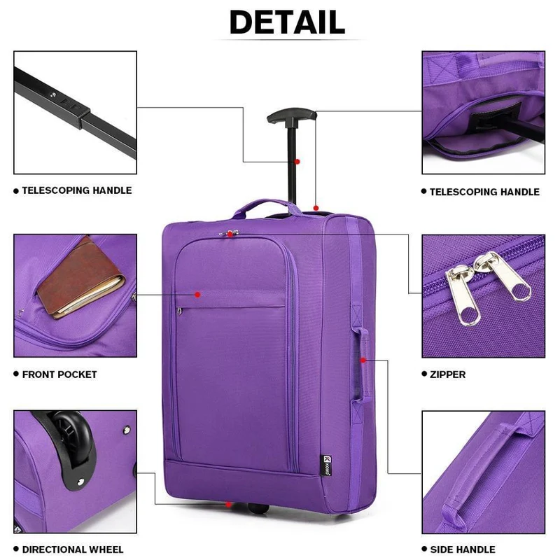 Koffer Handgepäck Trolley Reisetaschen Hochwertige Oxford Soft Shell 2 Räder Leichtgewicht 20 Zoll Lila K1873