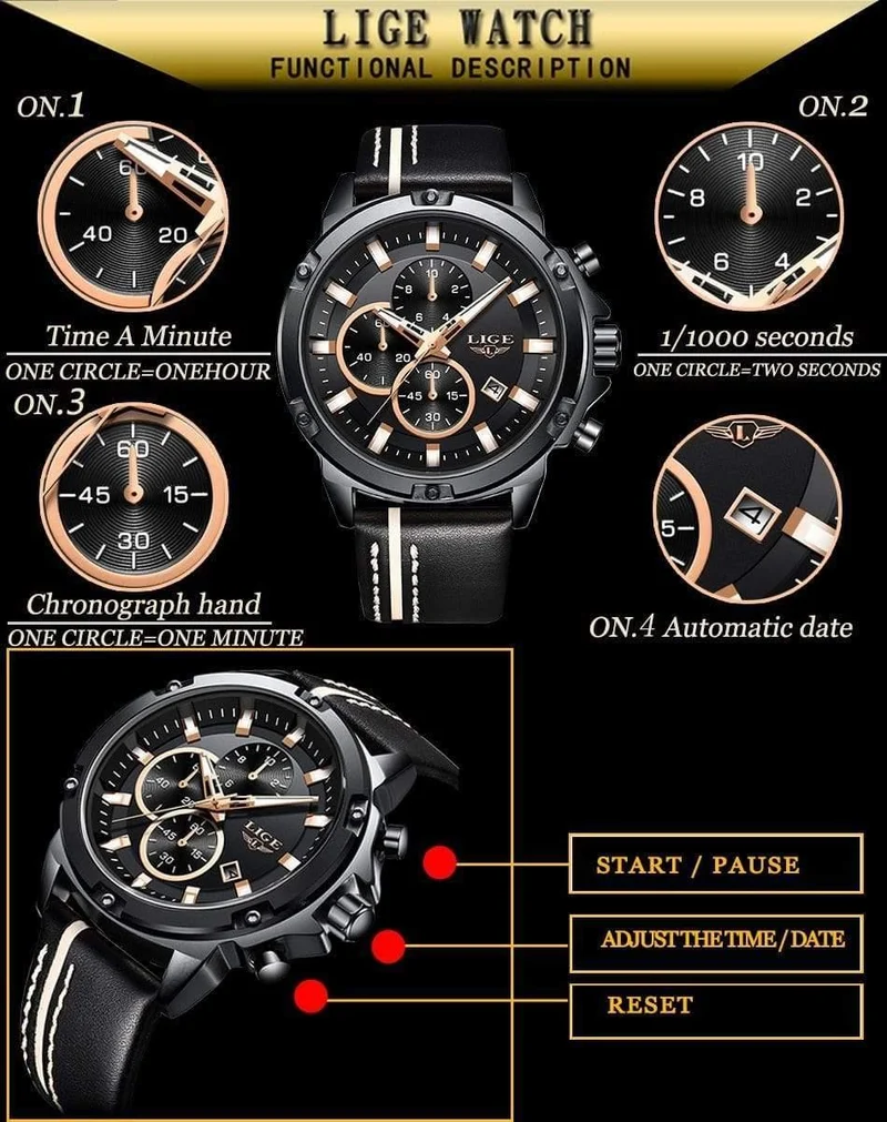 Männer Uhren Mode Chronograph Männlichen Top Marke Luxus Quarz Uhr Männer Leder Wasserdicht Sport Uhr Relogio Masculino