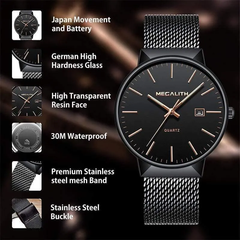 Uhr Männer Luxus Wasserdicht Datum Kalender Herren Uhren Schwarz Edelstahl Mesh Quarzuhr Herren Relogio Masculino