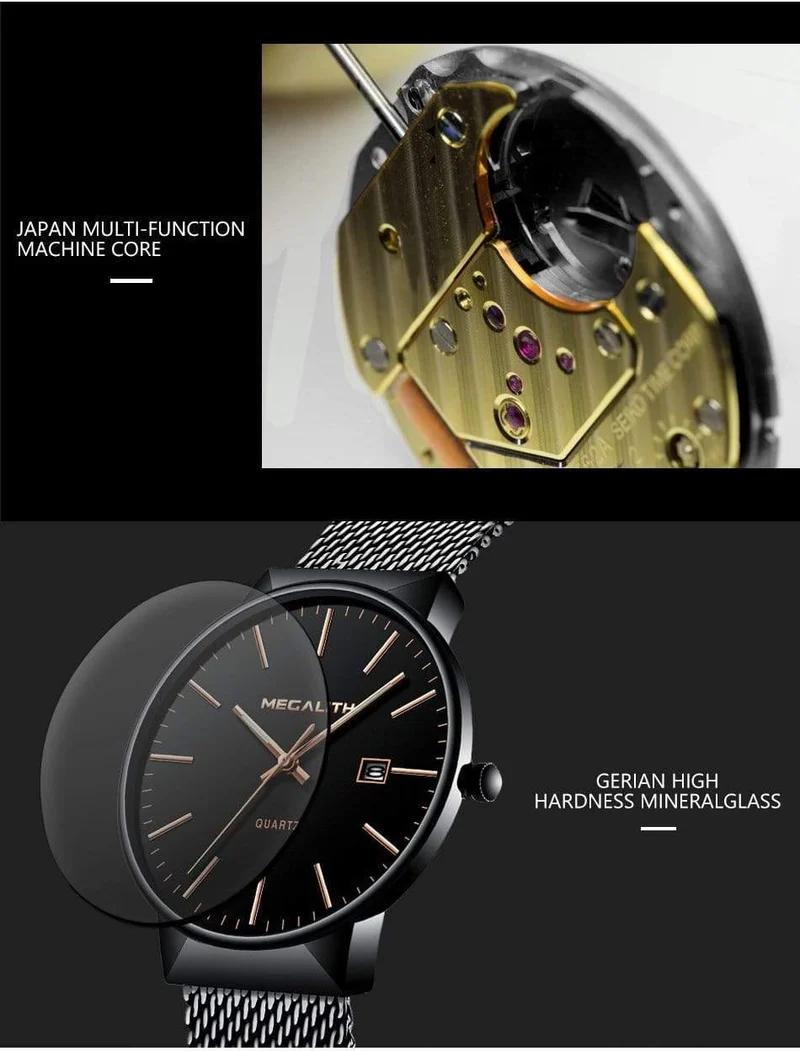 Uhr Männer Luxus Wasserdicht Datum Kalender Herren Uhren Schwarz Edelstahl Mesh Quarzuhr Herren Relogio Masculino