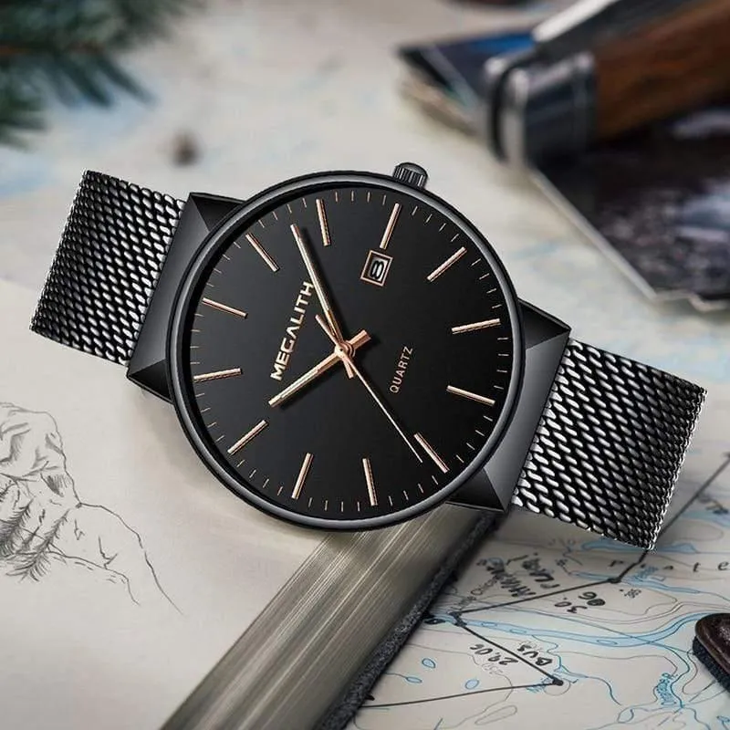 Uhr Männer Luxus Wasserdicht Datum Kalender Herren Uhren Schwarz Edelstahl Mesh Quarzuhr Herren Relogio Masculino