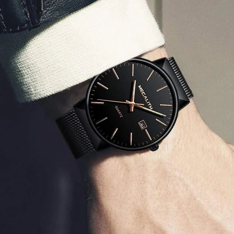 Uhr Männer Luxus Wasserdicht Datum Kalender Herren Uhren Schwarz Edelstahl Mesh Quarzuhr Herren Relogio Masculino