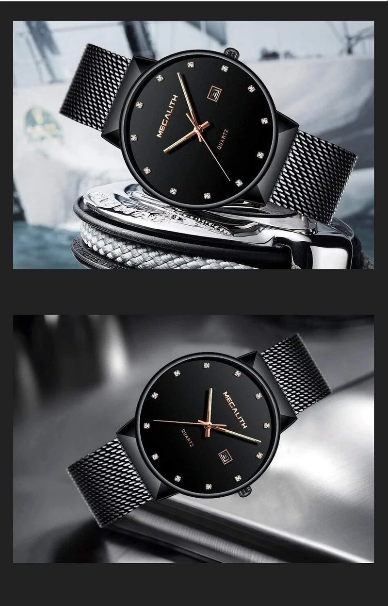 Uhr Männer Luxus Wasserdicht Datum Kalender Herren Uhren Schwarz Edelstahl Mesh Quarzuhr Herren Relogio Masculino